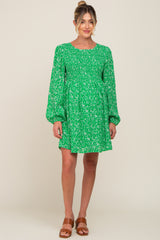 Green Floral Smocked Long Sleeve Maternity Dress