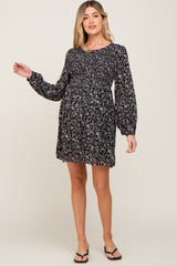 Black Floral Smocked Long Sleeve Maternity Dress