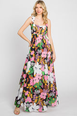 Black Floral Cut Out Maternity Maxi Dress