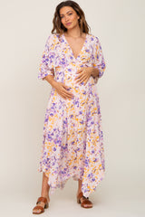 Pink Floral Flowy Short Sleeve Maternity Maxi Dress
