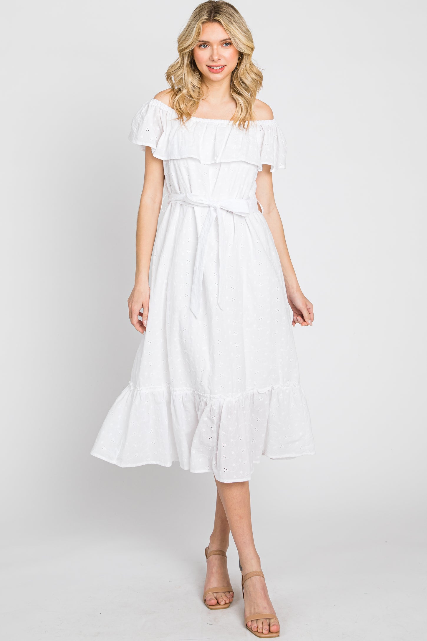 White eyelet off outlet the shoulder dress