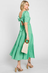 Green Smocked Tiered Ruffle Maternity Midi Dress