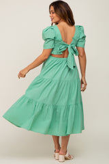 Green Smocked Tiered Ruffle Maternity Midi Dress