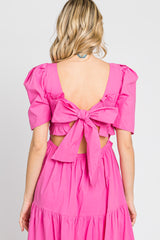 Pink Smocked Tiered Ruffle Midi Dress