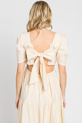 Beige Smocked Tiered Ruffle Midi Dress