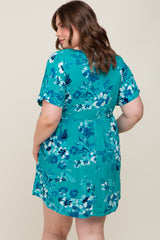 Teal Tropical Floral V-Neck Short Sleeve Maternity Dress