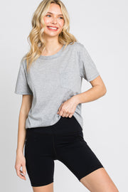 Heather Grey Basic Front Pocket T-Shirt