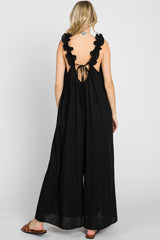 Black Linen Ruffle Strap Jumpsuit