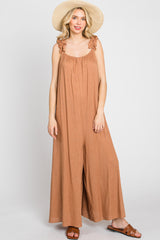 Camel Linen Ruffle Strap Jumpsuit