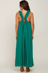 Green Linen Ruffle Strap Maternity Jumpsuit