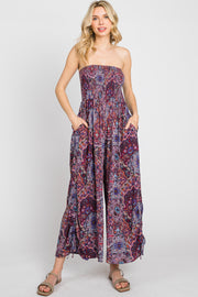 Violet Paisley Smocked Strapless Jumpsuit