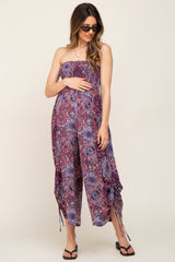 Violet Paisley Smocked Strapless Maternity Jumpsuit