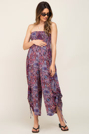 Violet Paisley Smocked Strapless Maternity Jumpsuit