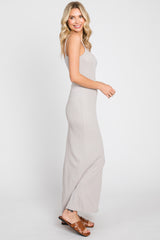 Taupe Ribbed Sleeveless Basic Maxi Dress