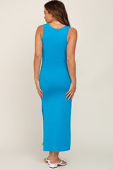 Aqua V-Neck Side Slit Maternity Midi Dress