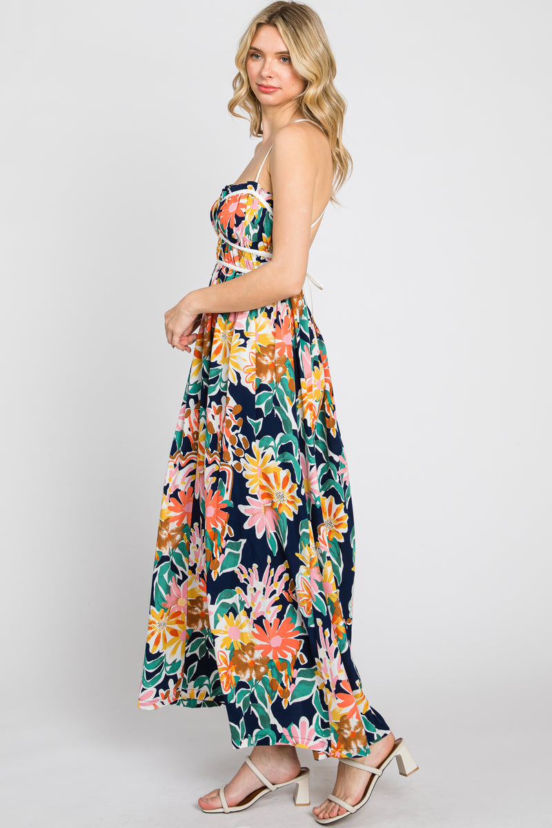 Multi Color Floral Sweetheart Lace Up Back Maxi Dress Pinkblush 1429