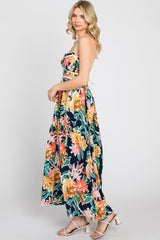 Multi-Color Floral Sweetheart Lace-Up Back Maxi Dress