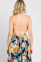 Multi-Color Floral Sweetheart Lace-Up Back Maxi Dress