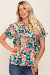 Multi-Color Split V-Neck Short Sleeve Maternity Top