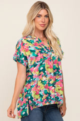 Multi-Color Split V-Neck Short Sleeve Top