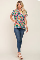 Multi-Color Split V-Neck Short Sleeve Top