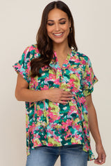 Multi-Color Split V-Neck Short Sleeve Maternity Top