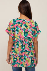 Multi-Color Split V-Neck Short Sleeve Maternity Top