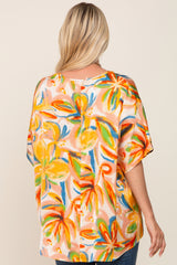 Multi-Color Satin V-Neck Short Sleeve Blouse