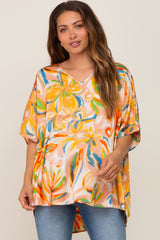 Multi-Color Satin V-Neck Maternity Short Sleeve Blouse