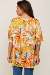 Multi-Color Satin V-Neck Maternity Short Sleeve Blouse