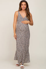 Black Floral Print V-Neck Maternity Maxi Dress