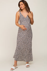 Black Floral Print V-Neck Maternity Maxi Dress