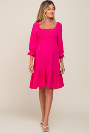 Fuchsia Smocked Ruffle Maternity Dress