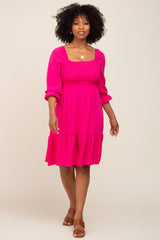 Fuchsia Smocked Ruffle Dress