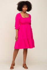 Fuchsia Smocked Ruffle Dress