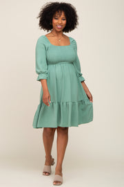 Light Olive Smocked Ruffle Dress