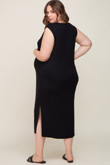 Black Sleeveless Front Pocket Maternity Plus Midi Dress