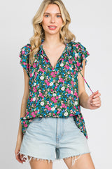 Black Floral Ruffle Accent Maternity Blouse