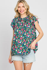 Black Floral Ruffle Accent Blouse