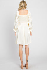 Ivory Satin Smocked Square Neck Dress