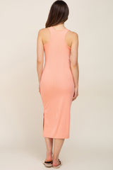 Peach Sleeveless Side Slit Maternity Midi Dress