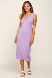 Lavender Sleeveless Ribbed Midi Dress