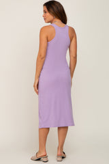 Lavender Sleeveless Ribbed Maternity Midi Dress