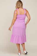 Lavender Smocked Shoulder Tie Maternity Plus Midi Dress