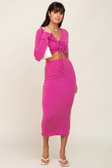 Fuchsia Ribbed Front Cutout Two Piece Maternity Skirt Set