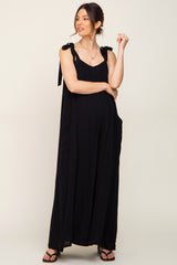 Black Tie Strap Wide Leg Maternity Jumpsuit