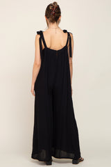 Black Tie Strap Wide Leg Maternity Jumpsuit