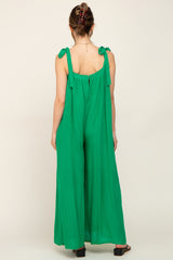 Green Tie Strap Wide Leg Maternity Jumpsuit