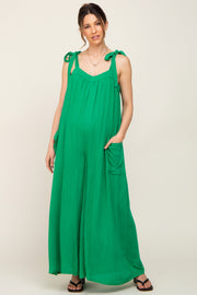 Green Tie Strap Wide Leg Maternity Jumpsuit