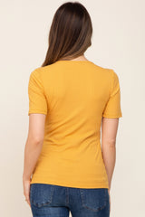 Yellow Ribbed Wrap Front Maternity/Nursing Top